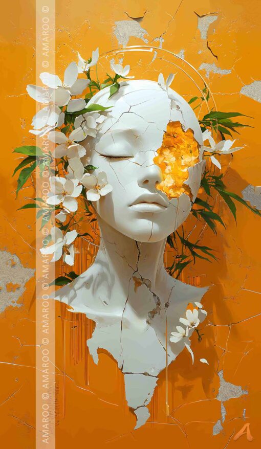 Abstrakt byste m. blomster og blade - Image 3